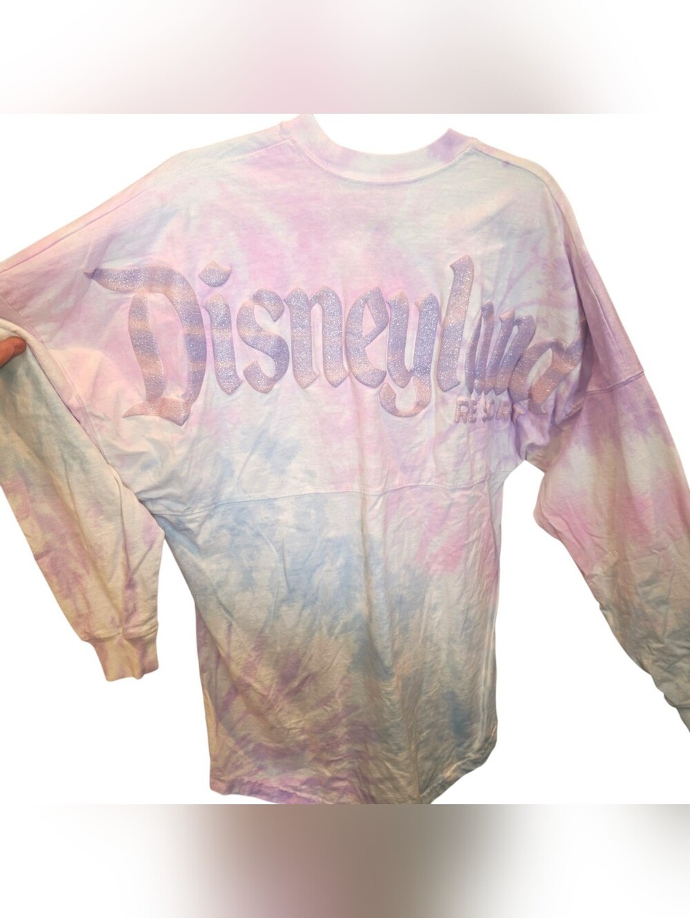SPIRIT JERSEY x DISNEYLAND RESORT Sz S Pink Tie Dye Glitter Spellout L/S Shirt